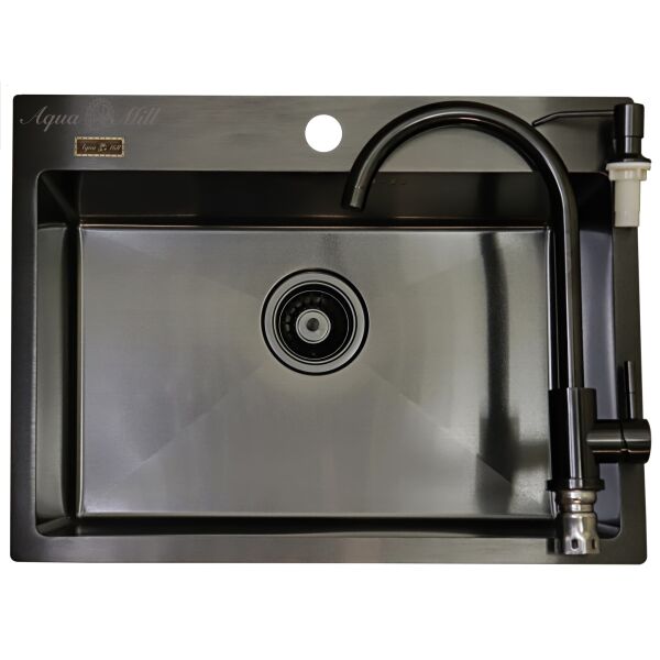 

Мойка из нержавейки AQUAMILL MIXXUS 6045 черная + дозатор + смеситель