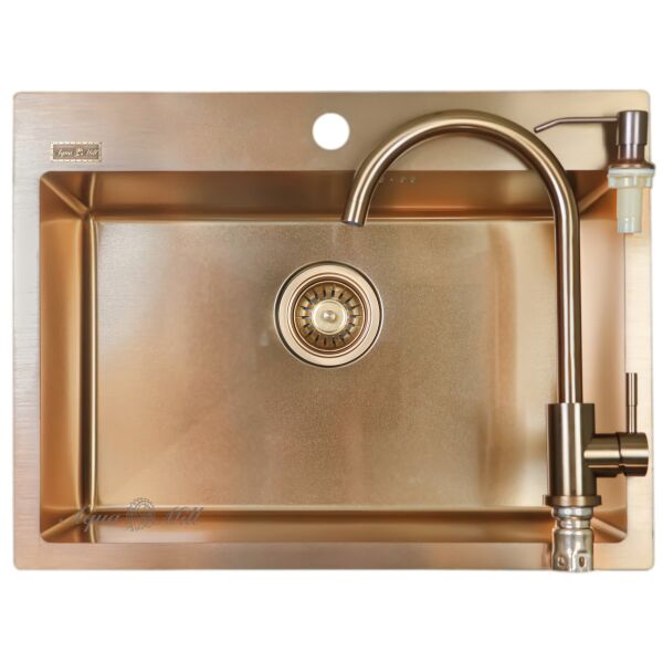 

Мойка из нержавейки AQUAMILL MIXXUS 6045 бронза + дозатор + смеситель
