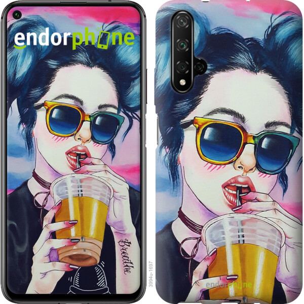 

Чехол на Huawei Honor 20 Арт-девушка в очках 3994u-1697, Силикон
