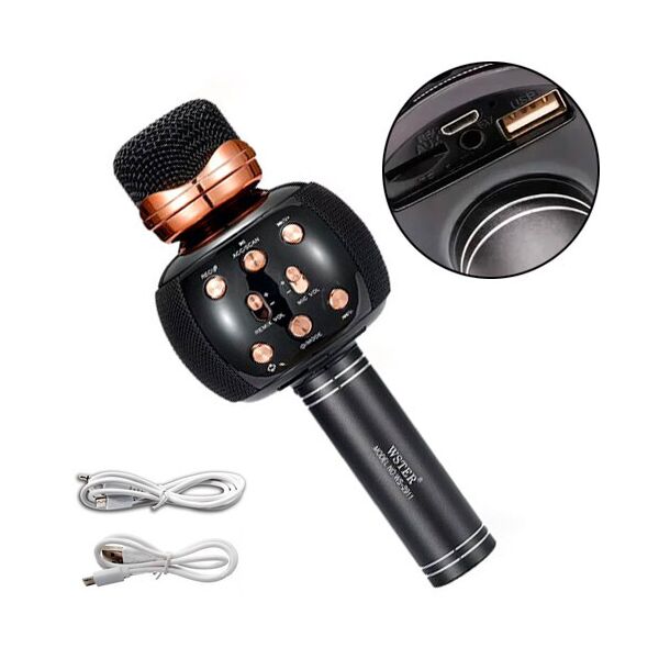 

Микрофон караоке беспроводной с колонкой Bluetooth USB FM WS-2911, тембр