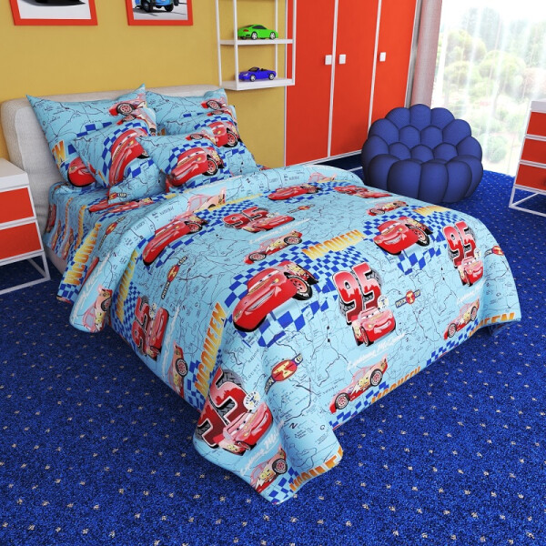 

Уютная Жизнь Бязь Голд Детский Полуторный Тачки 150x220 (K-G-N-6586-blue)