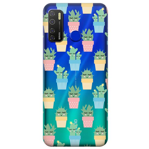 

Прозрачный силиконовый чехол iSwag для Tecno Spark 5 Pro с рисунком - Кактусы в горшочках (KS9600)