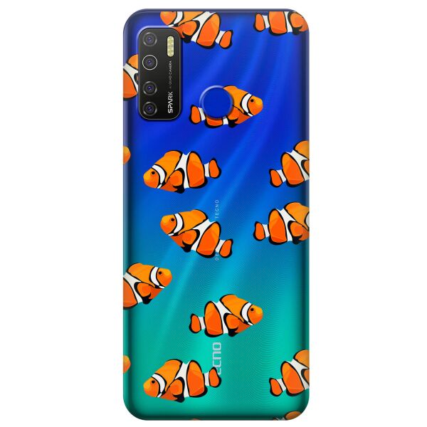 

Прозрачный силиконовый чехол iSwag для Tecno Spark 5 Pro с рисунком - Рыбки (KS9616)