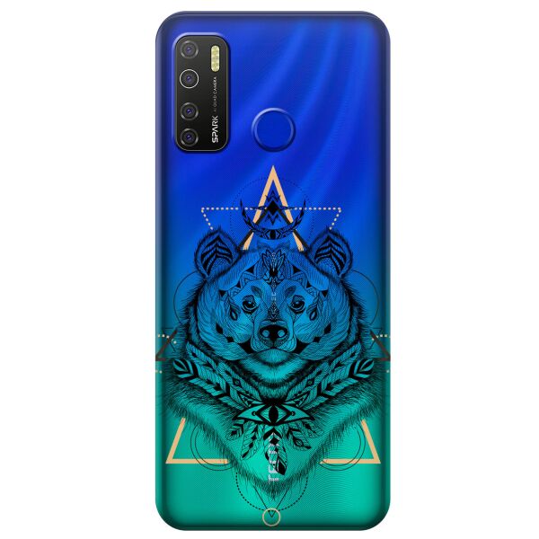 

Прозрачный силиконовый чехол iSwag для Tecno Spark 5 Pro с рисунком - Медведь индеец (KS9634)