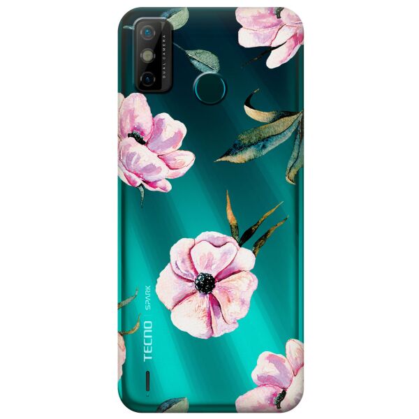 

Прозрачный силиконовый чехол iSwag для Tecno Spark 6 Go с рисунком - Пионы (KS9433)