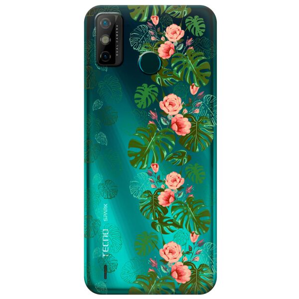 

Прозрачный силиконовый чехол iSwag для Tecno Spark 6 Go с рисунком - Тропические листья (KS9469)