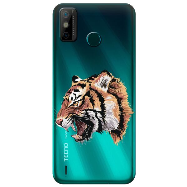 

Прозрачный силиконовый чехол iSwag для Tecno Spark 6 Go с рисунком - Тигр (KS9488)