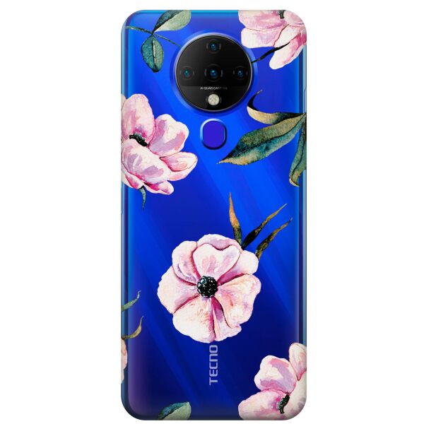 

Прозрачный силиконовый чехол iSwag для Tecno Spark 6 с рисунком - Пионы (KS9508)