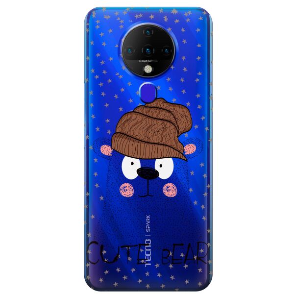 

Прозрачный силиконовый чехол iSwag для Tecno Spark 6 с рисунком - Медведь (KS9509)