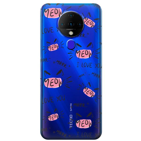 

Прозрачный силиконовый чехол iSwag для Tecno Spark 6 с рисунком - Кошачьи мордочки (KS9511)