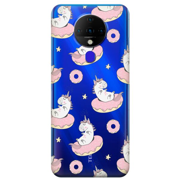 

Прозрачный силиконовый чехол iSwag для Tecno Spark 6 с рисунком - Единороги на пончиках (KS9536)