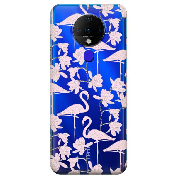 

Прозрачный силиконовый чехол iSwag для Tecno Spark 6 с рисунком - Розовые фламинго (KS9539)
