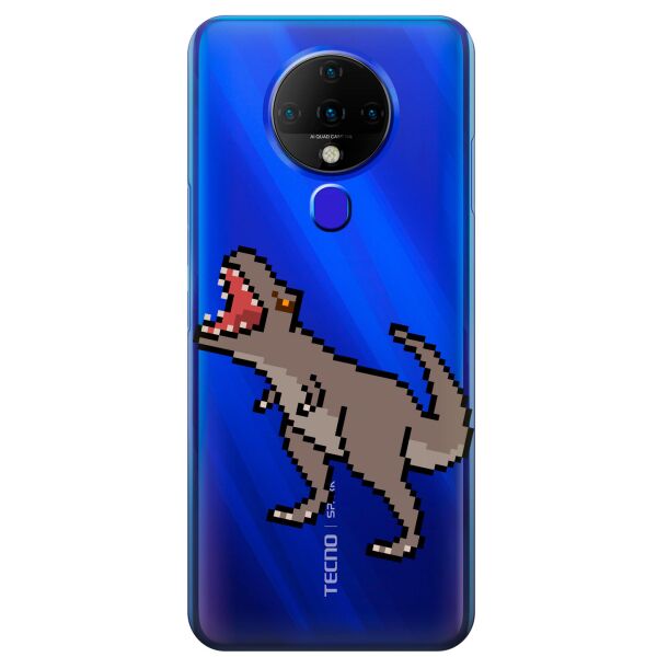 

Прозрачный силиконовый чехол iSwag для Tecno Spark 6 с рисунком - Пиксельный динозавр (KS9550)