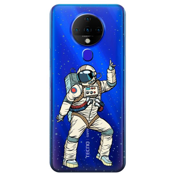 

Прозрачный силиконовый чехол iSwag для Tecno Spark 6 с рисунком - Веселый космонавт (KS9552)