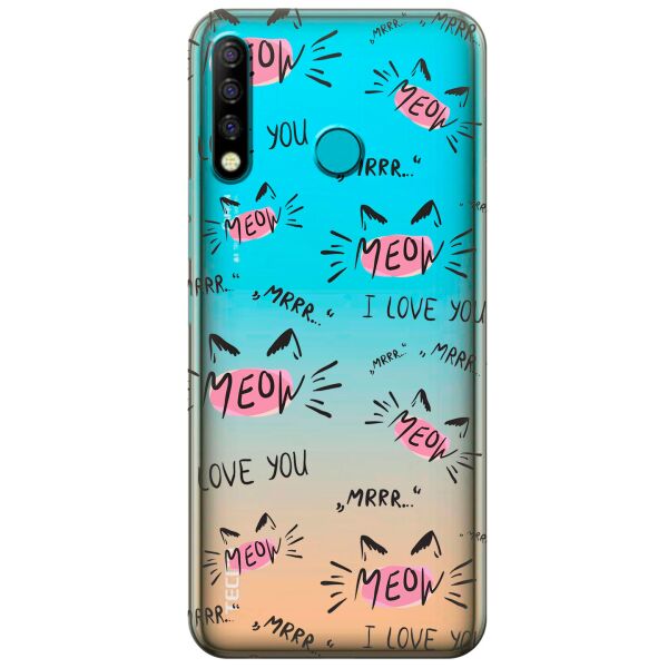 

Прозрачный силиконовый чехол iSwag для Tecno Spark 4 с рисунком - Кошачьи мордочки (KS9736)