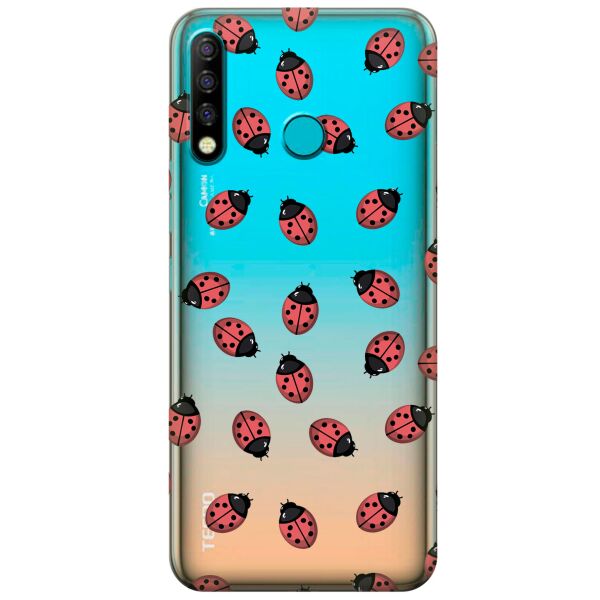 

Прозрачный силиконовый чехол iSwag для Tecno Spark 4 с рисунком - Божьи коровки (KS9758)