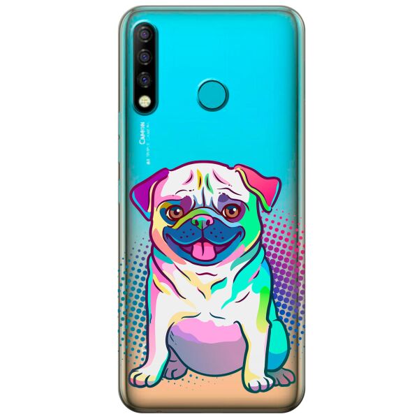 

Прозрачный силиконовый чехол iSwag для Tecno Spark 4 с рисунком - Мопс (KS9785)