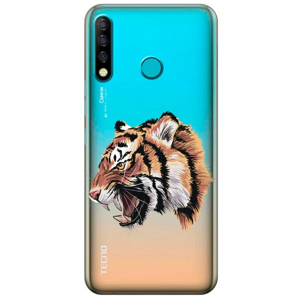 

Прозрачный силиконовый чехол iSwag для Tecno Spark 4 с рисунком - Тигр (KS9788)
