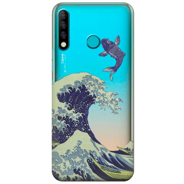 

Прозрачный силиконовый чехол iSwag для Tecno Spark 4 с рисунком - Большая волна в Канагаве (KS9800)