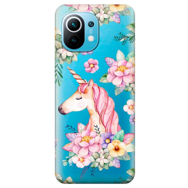 

Прозрачный силиконовый чехол iSwag для Xiaomi Mi 11 с рисунком - Единорог в цветах (KS10795)