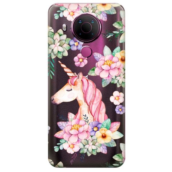 

Прозрачный силиконовый чехол iSwag для Nokia 5.4 с рисунком - Единорог в цветах (KS10570)