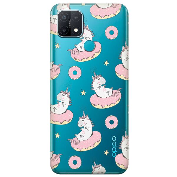 

Прозрачный силиконовый чехол iSwag для OPPO A15s с рисунком - Единороги на пончиках (KS11186)