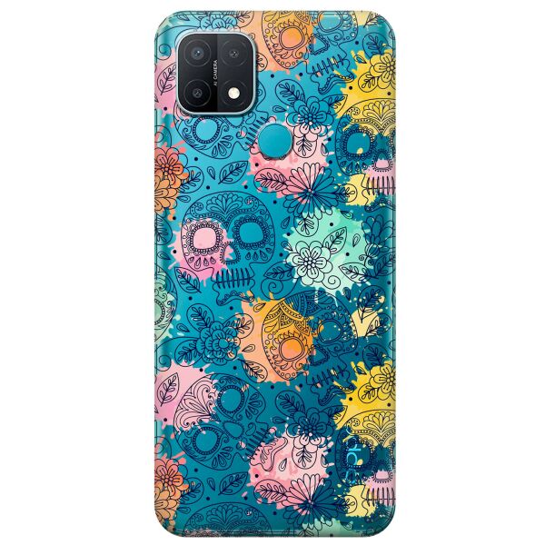 

Прозрачный силиконовый чехол iSwag для OPPO A15s с рисунком - Красочные черепа (KS11196)