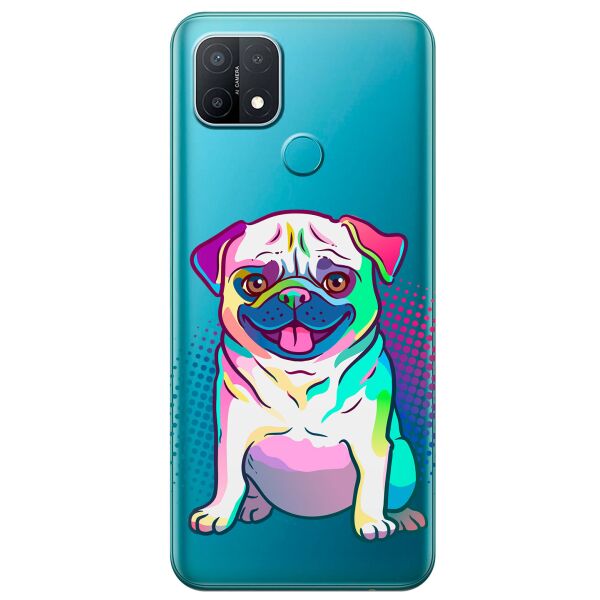 

Прозрачный силиконовый чехол iSwag для OPPO A15s с рисунком - Мопс (KS11210)