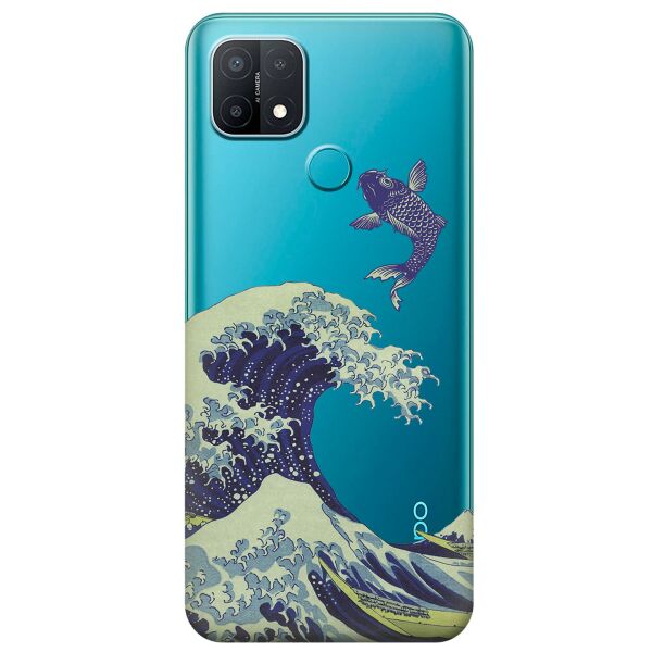 

Прозрачный силиконовый чехол iSwag для OPPO A15s с рисунком - Большая волна в Канагаве (KS11225)