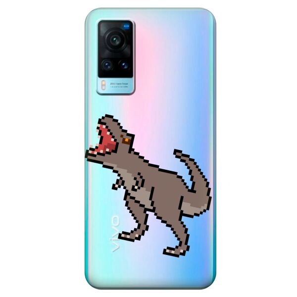 

Прозрачный силиконовый чехол iSwag для Vivo X60 с рисунком - Пиксельный динозавр (KS10675)