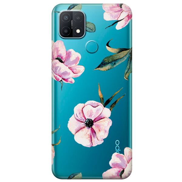 

Прозрачный силиконовый чехол iSwag для OPPO A15 с рисунком - Пионы (KS11233)