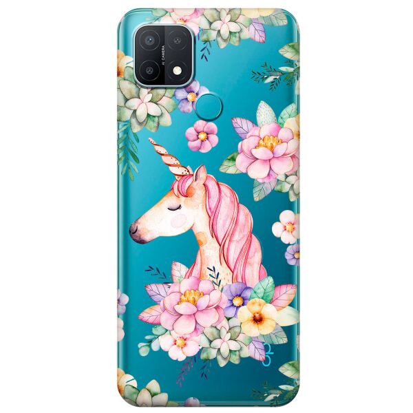 

Прозрачный силиконовый чехол iSwag для OPPO A15 с рисунком - Единорог в цветах (KS11245)