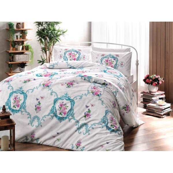 

Комплект постельного белья Tac ранфорс - Selina turkuaz бирюзовый полуторное