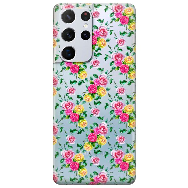 

Прозрачный силиконовый чехол iSwag для Samsung Galaxy S21 Ultra с рисунком - Розы (KS10926)