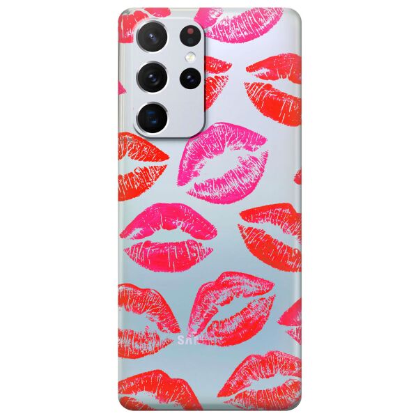 

Прозрачный силиконовый чехол iSwag для Samsung Galaxy S21 Ultra с рисунком - Поцелуи (KS10943)