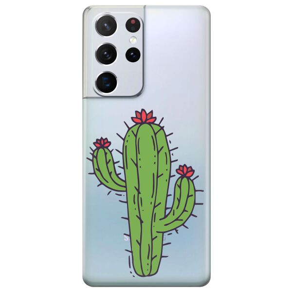 

Прозрачный силиконовый чехол iSwag для Samsung Galaxy S21 Ultra с рисунком - Тропический кактус (KS10946)