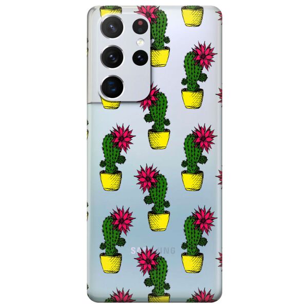 

Прозрачный силиконовый чехол iSwag для Samsung Galaxy S21 Ultra с рисунком - Кактусы (KS10953)