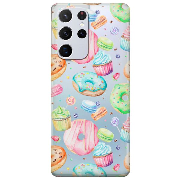 

Прозрачный силиконовый чехол iSwag для Samsung Galaxy S21 Ultra с рисунком - Пончики (KS10955)