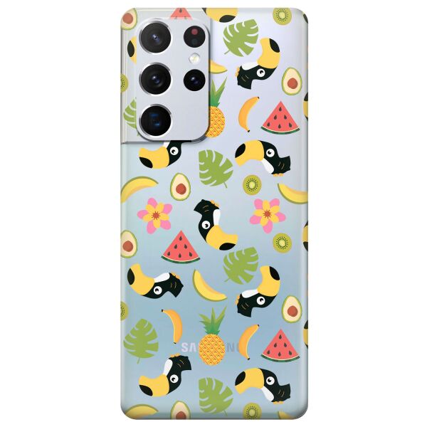 

Прозрачный силиконовый чехол iSwag для Samsung Galaxy S21 Ultra с рисунком - Летний клипарт (KS10963)