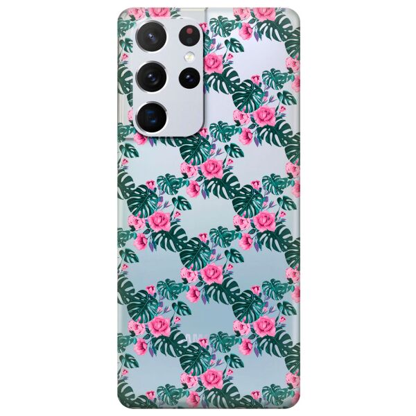 

Прозрачный силиконовый чехол iSwag для Samsung Galaxy S21 Ultra с рисунком - Цветочная лиана (KS10968)