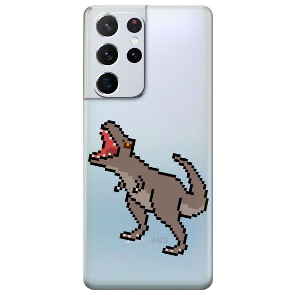 

Прозрачный силиконовый чехол iSwag для Samsung Galaxy S21 Ultra с рисунком - Пиксельный динозавр (KS10975)