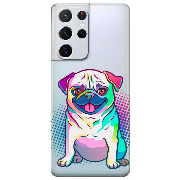 

Прозрачный силиконовый чехол iSwag для Samsung Galaxy S21 Ultra с рисунком - Мопс (KS10985)