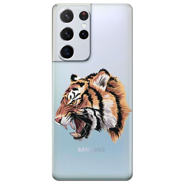 

Прозрачный силиконовый чехол iSwag для Samsung Galaxy S21 Ultra с рисунком - Тигр (KS10988)