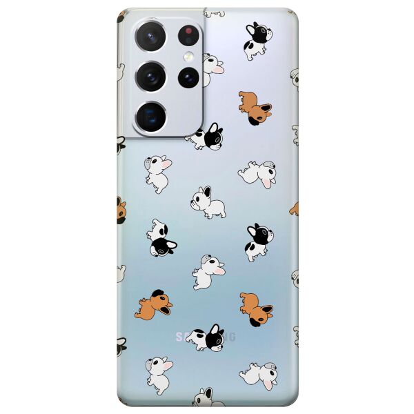 

Прозрачный силиконовый чехол iSwag для Samsung Galaxy S21 Ultra с рисунком - Французские бульдоги (KS10989)