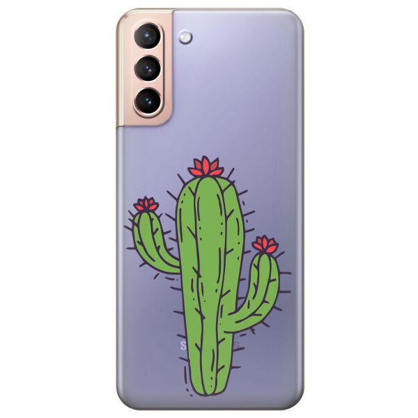 

Прозрачный силиконовый чехол iSwag для Samsung Galaxy S21 Plus с рисунком - Тропический кактус (KS11021)
