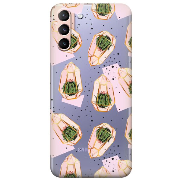 

Прозрачный силиконовый чехол iSwag для Samsung Galaxy S21 Plus с рисунком - Кактусы в колбах (KS11029)