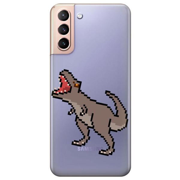 

Прозрачный силиконовый чехол iSwag для Samsung Galaxy S21 Plus с рисунком - Пиксельный динозавр (KS11050)
