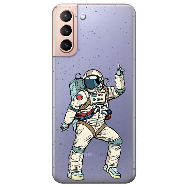 

Прозрачный силиконовый чехол iSwag для Samsung Galaxy S21 Plus с рисунком - Веселый космонавт (KS11052)