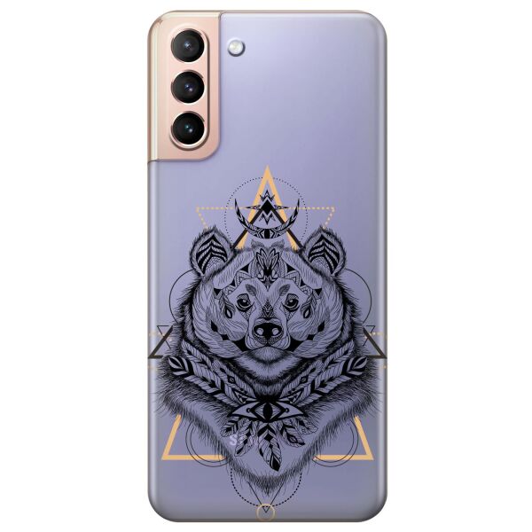 

Прозрачный силиконовый чехол iSwag для Samsung Galaxy S21 Plus с рисунком - Медведь индеец (KS11059)