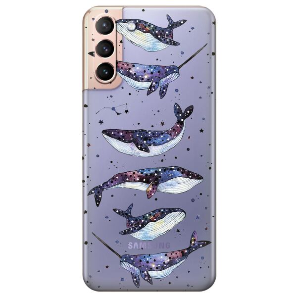

Прозрачный силиконовый чехол iSwag для Samsung Galaxy S21 Plus с рисунком - Киты Единороги (KS11069)